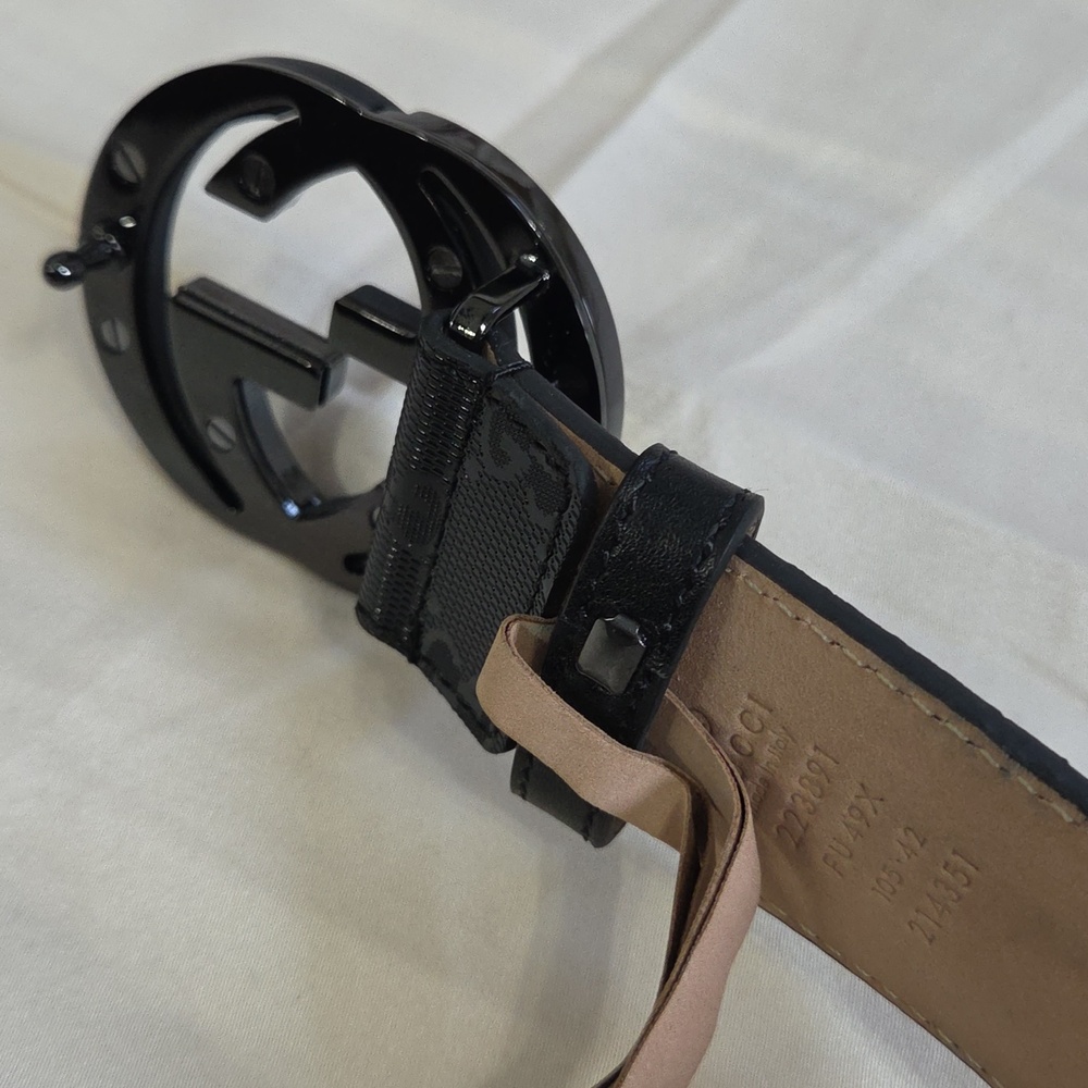 Gucci Black Imprime Monogram GG Belt - Picture 8 of 16